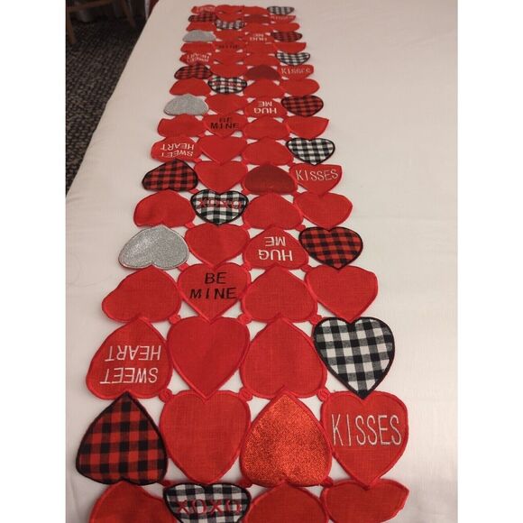 Red Hearts Valentine Table Runner Red Plaid and black and Red Heart's - Picture 5 of 11